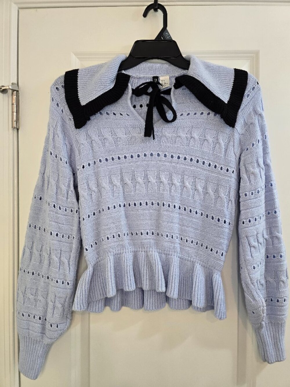 H&M Divided Textured Knit Sweater With Peter Pan Collar - Light Blue and Black - Picture 2 of 5